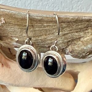 Lori Bonn 925 Sterling Silver Earrings | Black Onyx Cabochon | Vintage